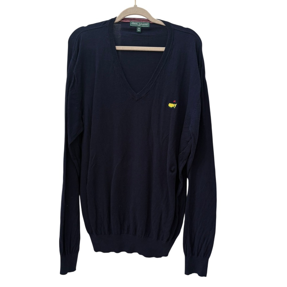 Masters‎ Collection Cashmere Sweater V-Neck Golf Mens XXL Navy Blue Cotton Logo